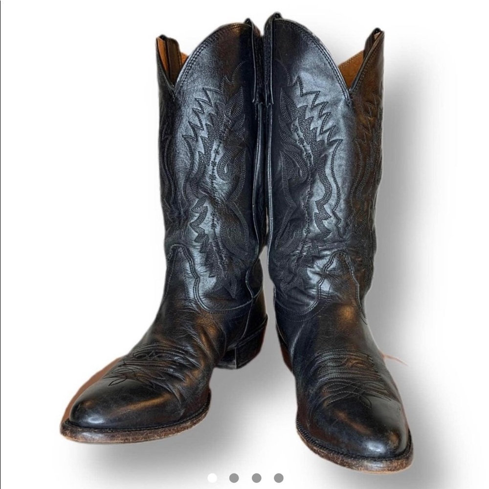 Black leather cowboy boots
